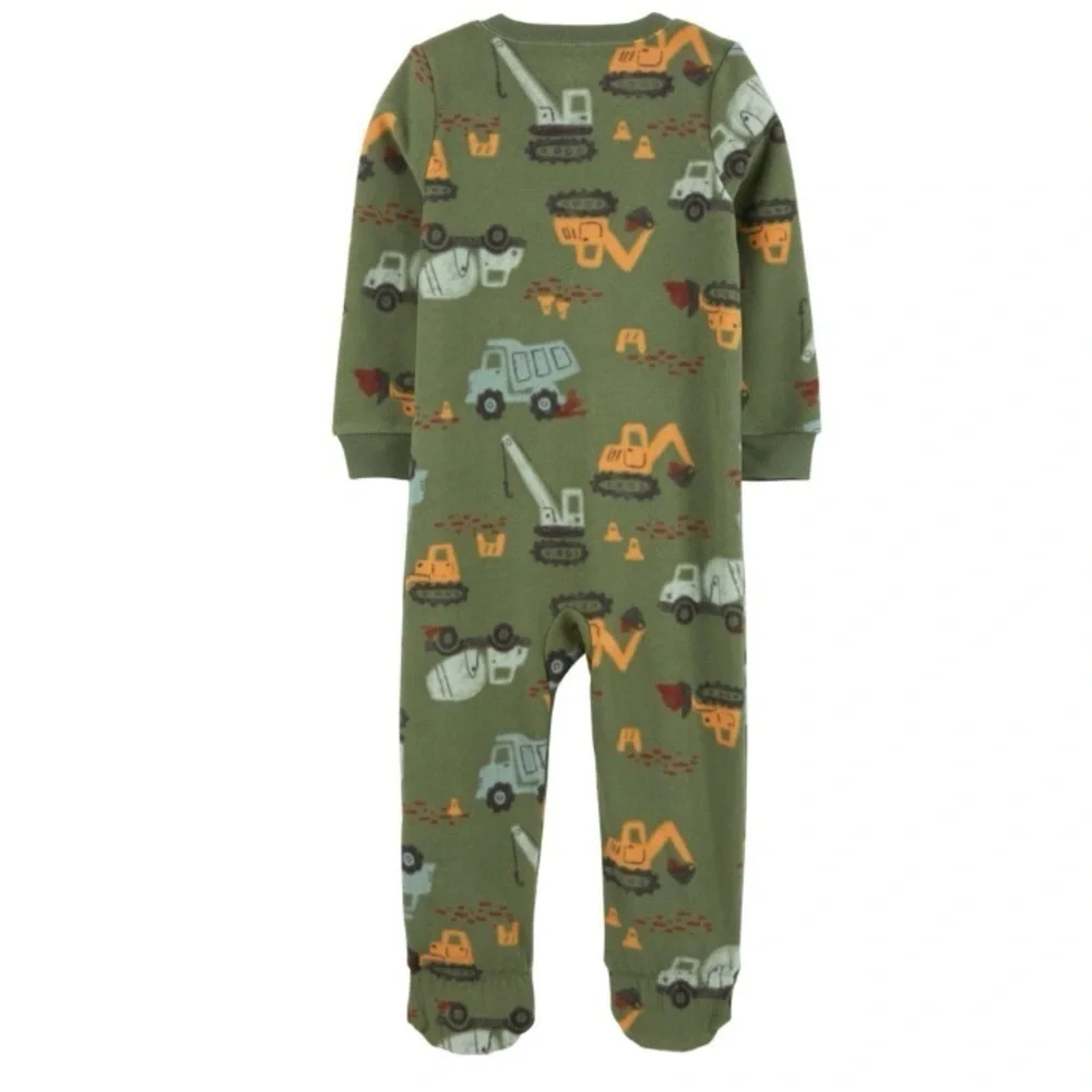 Carter's construction trucks Green and Brown Pajama Set with Vehicle Print 12 Mo